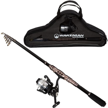 Wakeman 80-FSH6000 Spinning Reel; Carbon Fiber & Steel Telescopic Pole Fishing Rod & Reel Combo ; Black